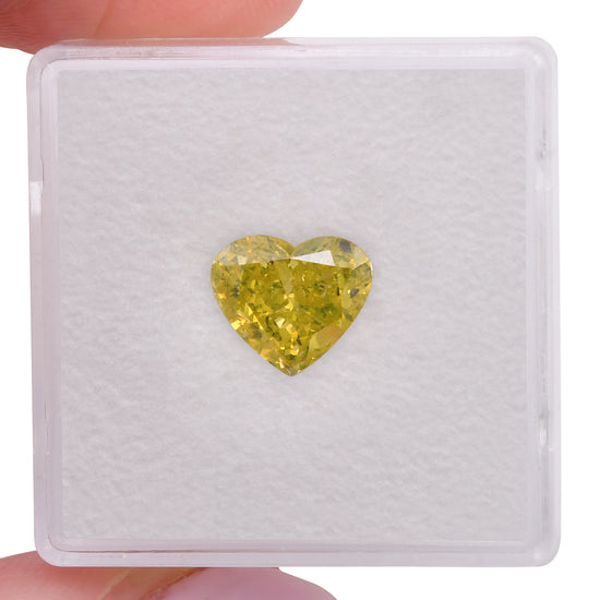 2.02 Carat Fancy Vivid Greenish Yellow HEART Diamond (I2) GIA