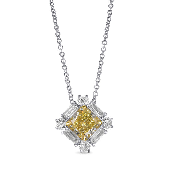 Fancy Yellow Radiant and Baguette Diamond Halo Pendant