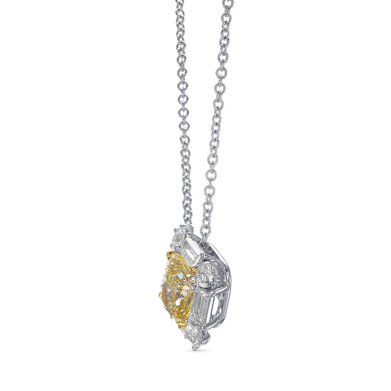 Fancy Yellow Radiant and Baguette Diamond Halo Pendant