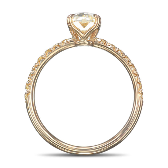 Light Yellow Oval Diamond Side Stones Ring