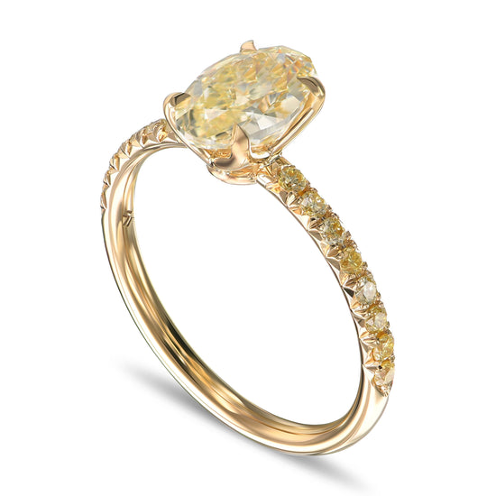 Light Yellow Oval Diamond Side Stones Ring