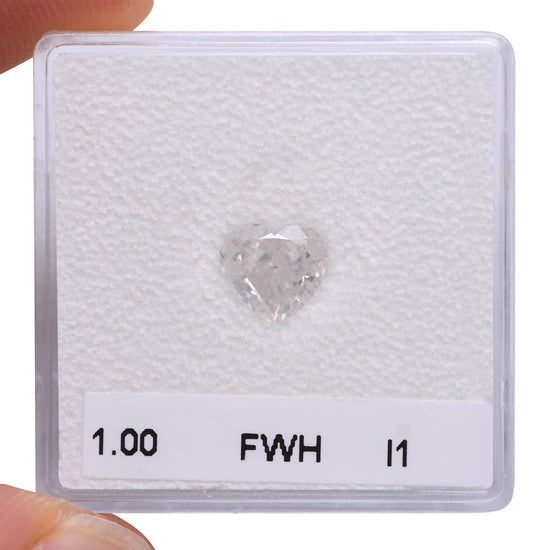 1.00 Carat Fancy White HEART Diamond I1 GIA