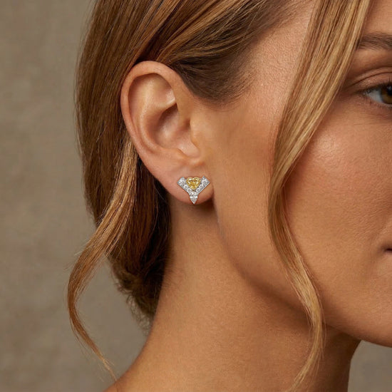 Fancy Intense Yellow Heart and White Diamond Leibish Logo Pave Earrings