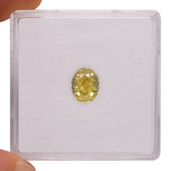 0.91 Carat Fancy Intense Greenish Yellow Oval Diamond SI1 GIA