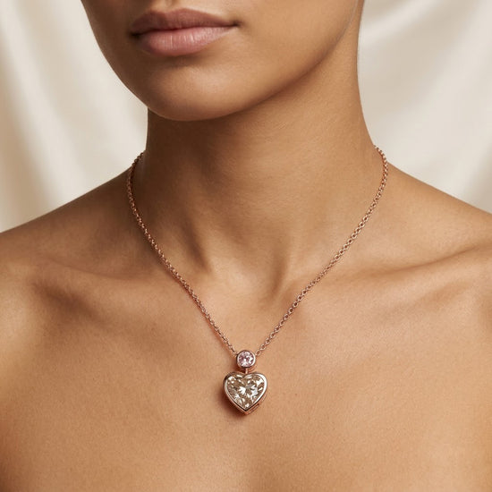 Fancy Light Gray Heart 2 Stone Bezel Diamond Pendant