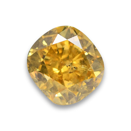 0.91 Carat Fancy Deep Brownish Yellow Cushion Diamond I2 GIA