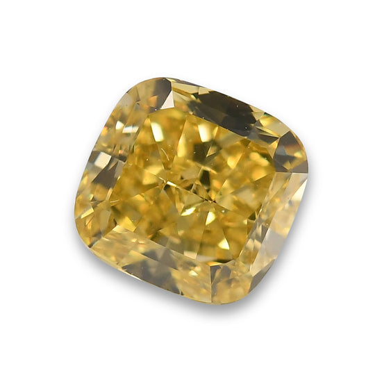 0.72 Carat Fancy Deep Yellow Cushion Diamond VVS2 GIA