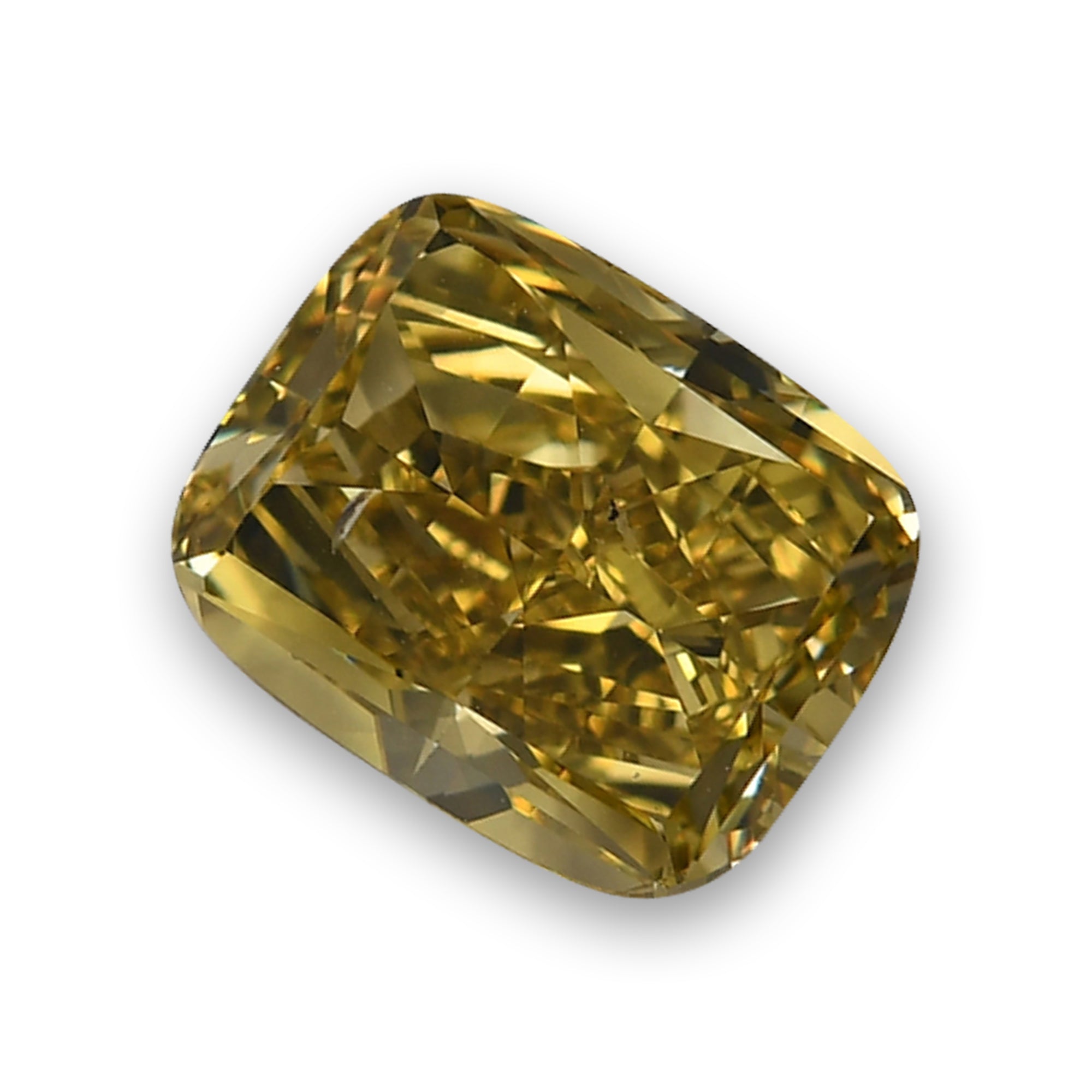 3.01 Carat Fancy Deep Brownish Greenish Yellow Cushion Diamond SI1