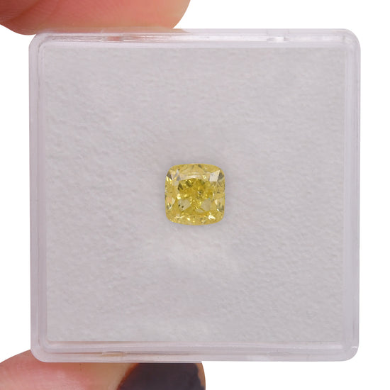 0.96 Carat Fancy Intense Yellow Cushion Diamond SI2 GIA