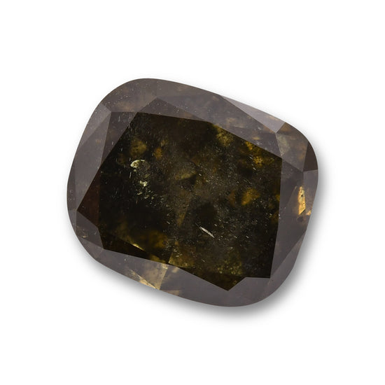 4.06 Carat Fancy Dark Gray Yellowish Green Cushion Diamond (SI2) GIA