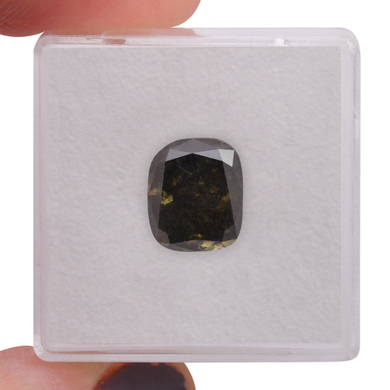 4.06 Carat Fancy Dark Gray Yellowish Green Cushion Diamond (SI2) GIA
