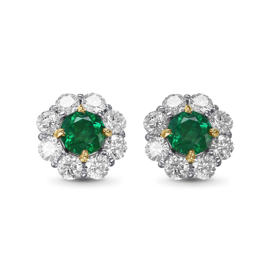 Runde Smaragd- und Diamant-Halo-Ohrringe