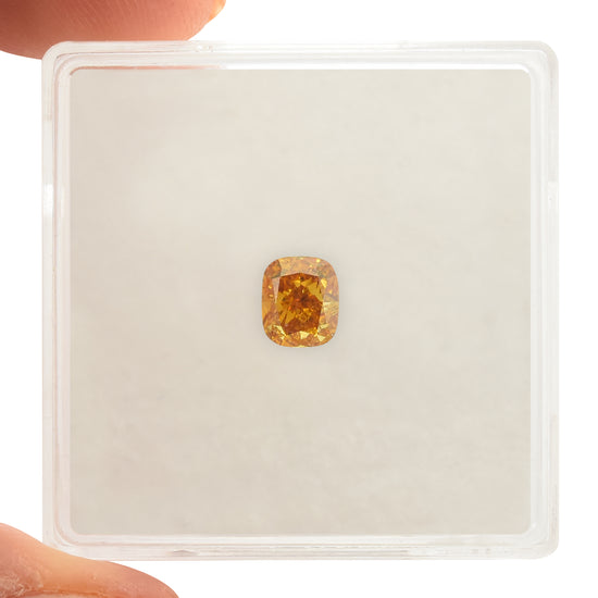 0.53 Carat Fancy Deep Yellow Orange Cushion Diamond VVS2 GIA