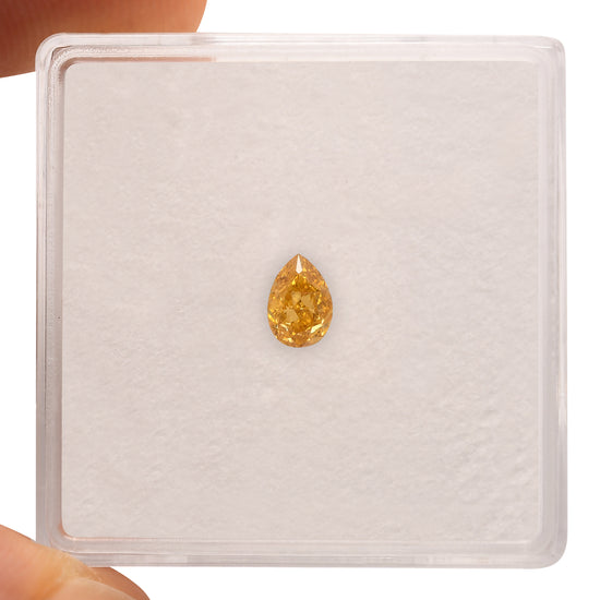 0.24 Carat Fancy Intense Yellow Orange Pear Diamond SI2 GIA