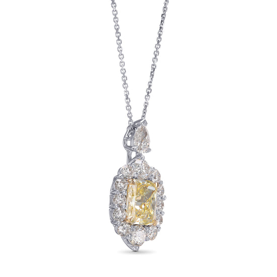 Fancy Yellow Radiant Halo Diamond Pendant