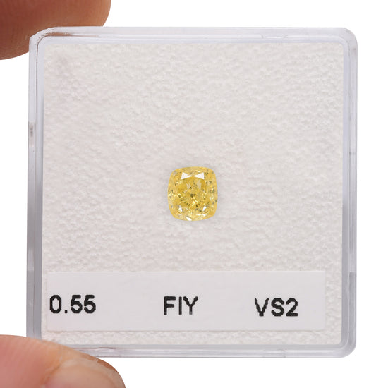 0.55 Carat Fancy Intense Yellow Cushion Diamond VS2 GIA