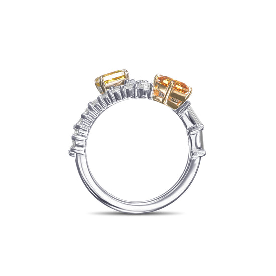 Mix Color Two-stone Crossover Diamond Ring