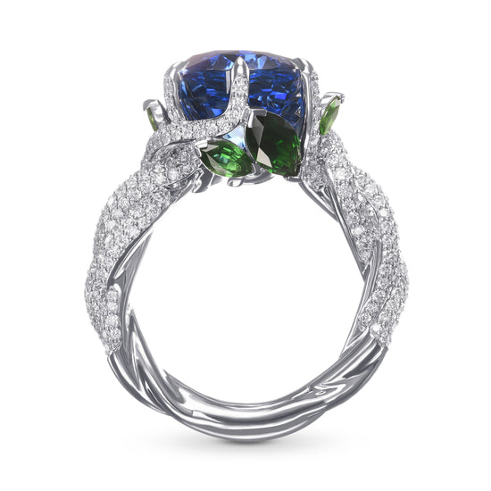 Extraordinary No Heat Oval Sapphire and Diamond Side Stone Ring