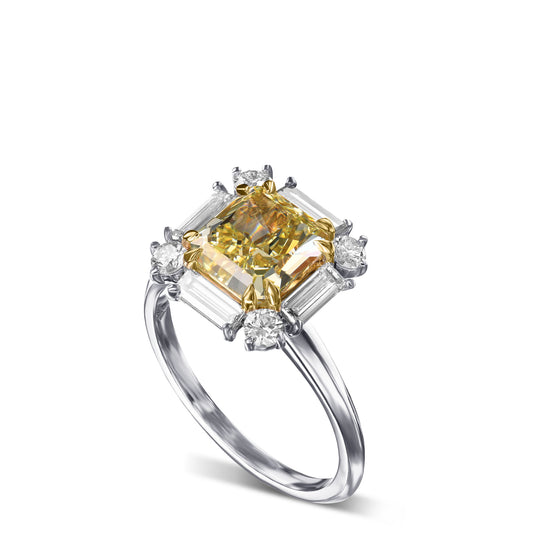 Fancy Yellow Cushion Halo Diamond Ring
