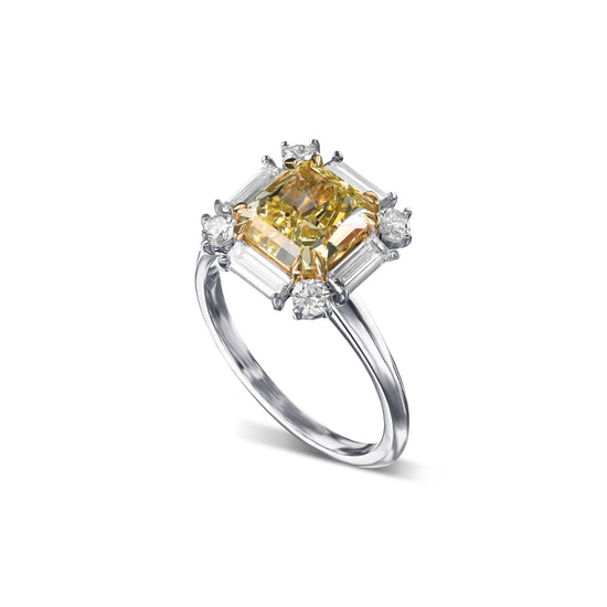 Fancy Yellow Cushion Halo Diamond Ring