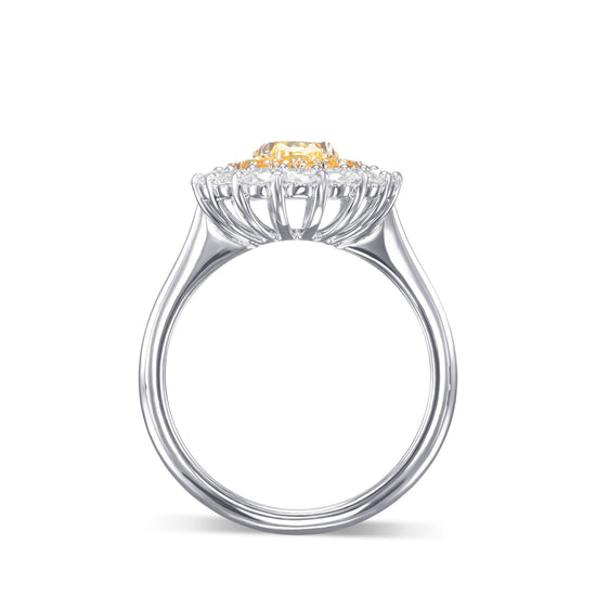 Fancy Intense Yellow Oval Double Halo Diamond Ring