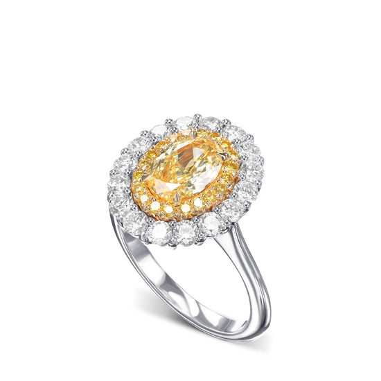 Fancy Intense Yellow Oval Double Halo Diamond Ring