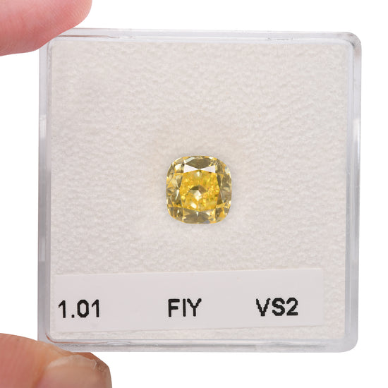 1.01 Carat Fancy Intense Yellow Cushion Diamond VS2 GIA