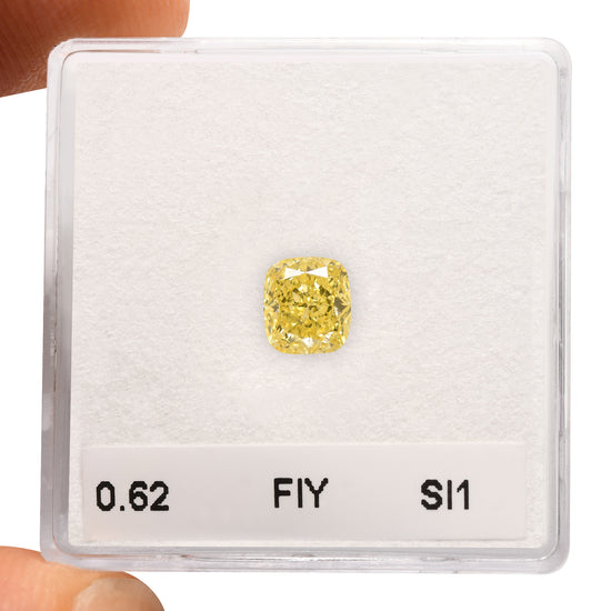 0.62 Carat Fancy Intense Yellow Cushion Diamond SI1 GIA