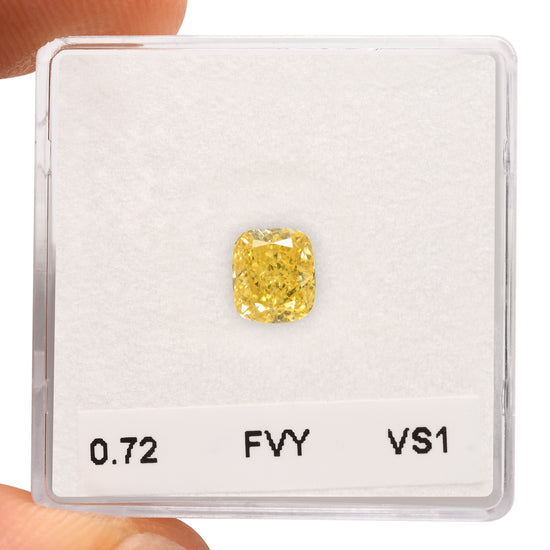 0.72 Carat Fancy Vivid Yellow Cushion Diamond VS1 GIA