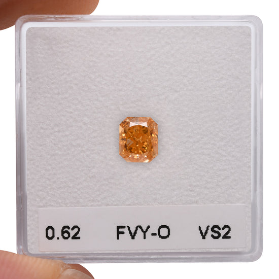 0.62 Carat Fancy Vivid Yellowish Orange Radiant Diamond VS2 GIA
