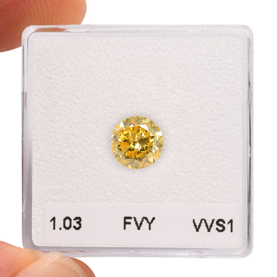 1.03 Carat Fancy Vivid Yellow Round Diamond VVS1 GIA