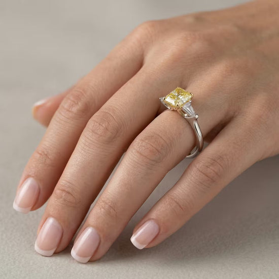 Fancy Yellow Radiant Three-stone Diamond Ring