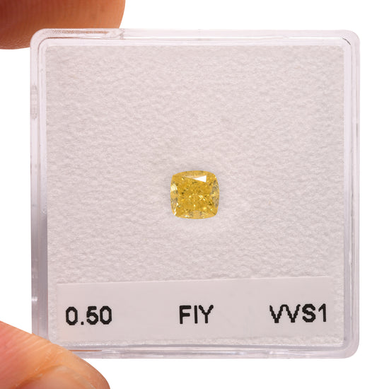 0.50 Carat Fancy Intense Yellow Cushion Diamond VVS1 GIA