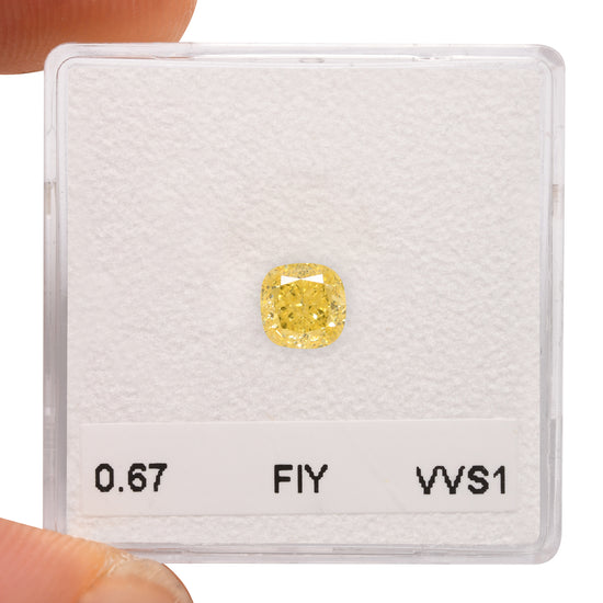 0.67 Carat Fancy Intense Yellow Cushion Diamond VVS1 GIA