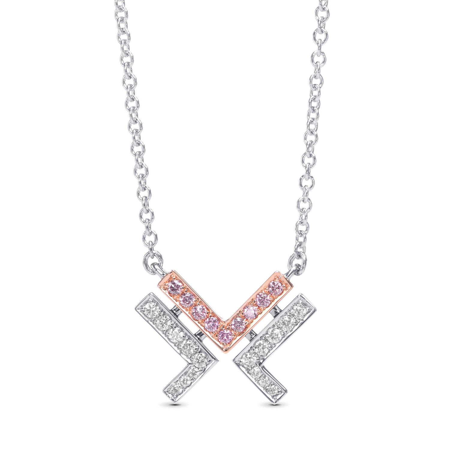 Fancy Pink and White Diamond Leibish Logo Pave Pendant