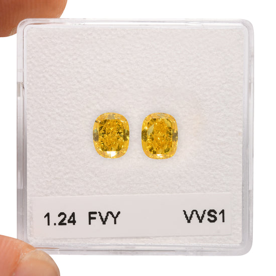 1.24 Carat Fancy Vivid Yellow Cushion Diamonds VVS1 GIA