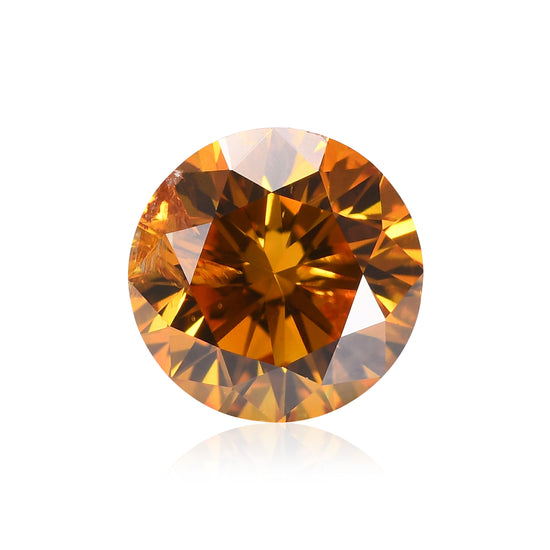 Diamante rotondo taglio brillante fantasia giallo-arancio intenso da 0,57 carati, purezza I2, certificato GIA