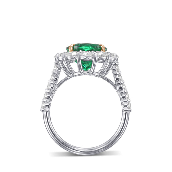 Oval Muzo Emerald and Diamond Halo Ring