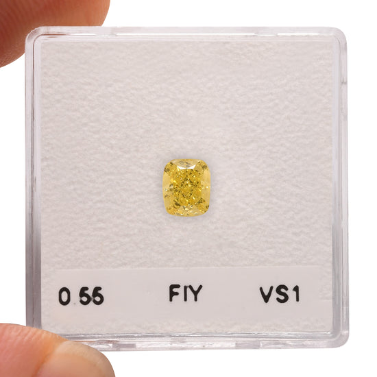 0.55 Carat Fancy Intense Yellow Cushion Diamond VS1 GIA