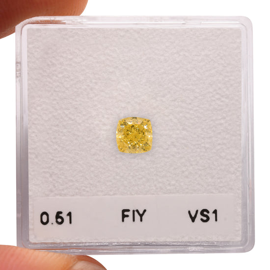 0.51 Carat Fancy Intense Yellow Cushion Diamond VS1 GIA