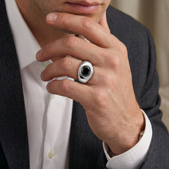 Fancy Black Oval Diamond Men's Ring