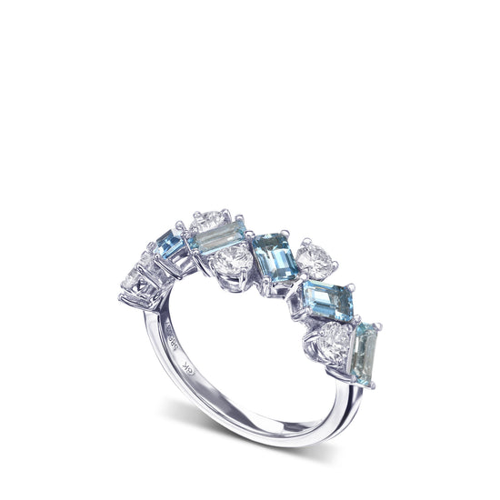 Aquamarine and Diamond Band Ring