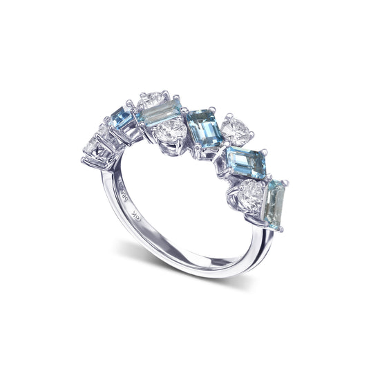 Aquamarine and Diamond Band Ring