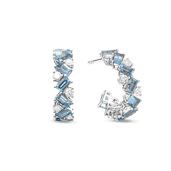 Aquamarine and Diamond Hoop Earrings