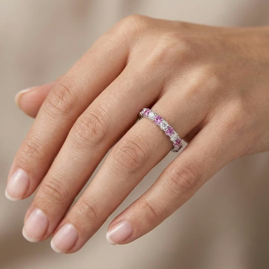 Pink Sapphire and Diamond Round Brilliant Diamond Wedding Band Ring