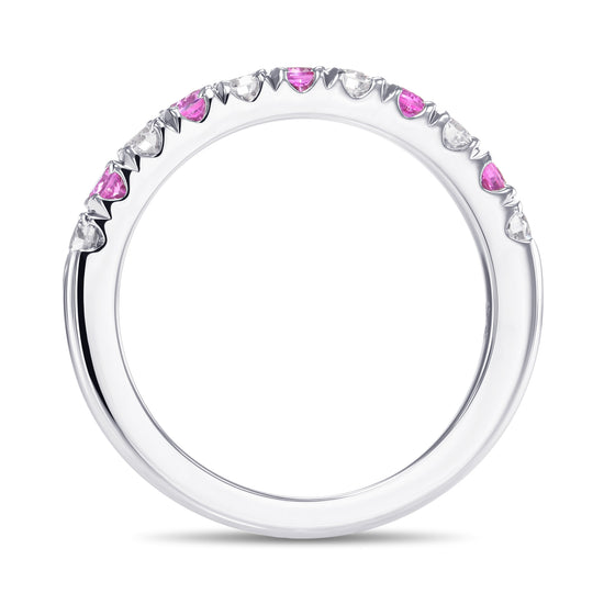 Pink Sapphire and Diamond Round Brilliant Diamond Wedding Band Ring