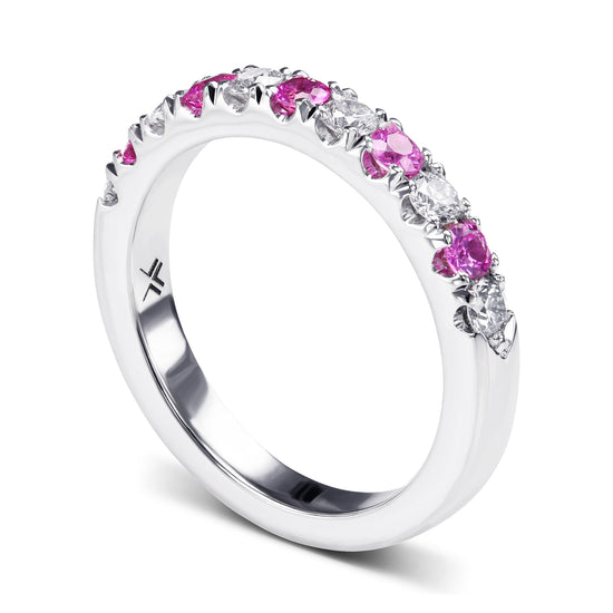 Pink Sapphire and Diamond Round Brilliant Diamond Wedding Band Ring