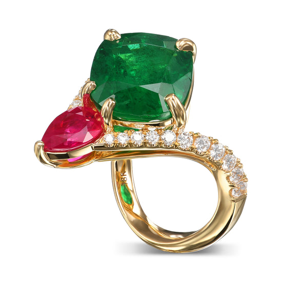 Emerald and Ruby Two-stone Ring