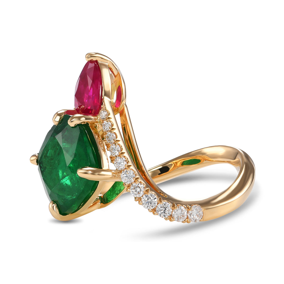 Libish Tm Emerald and Ruby Two-stone Ring | LEIBISH