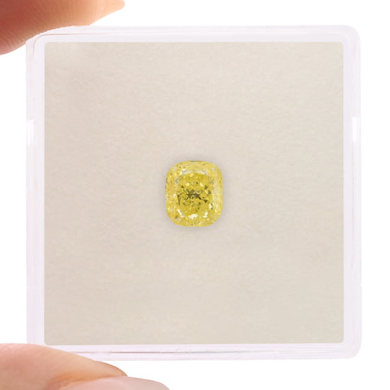 0.73 Carat Fancy Intense Yellow Cushion Diamond VS2 GIA